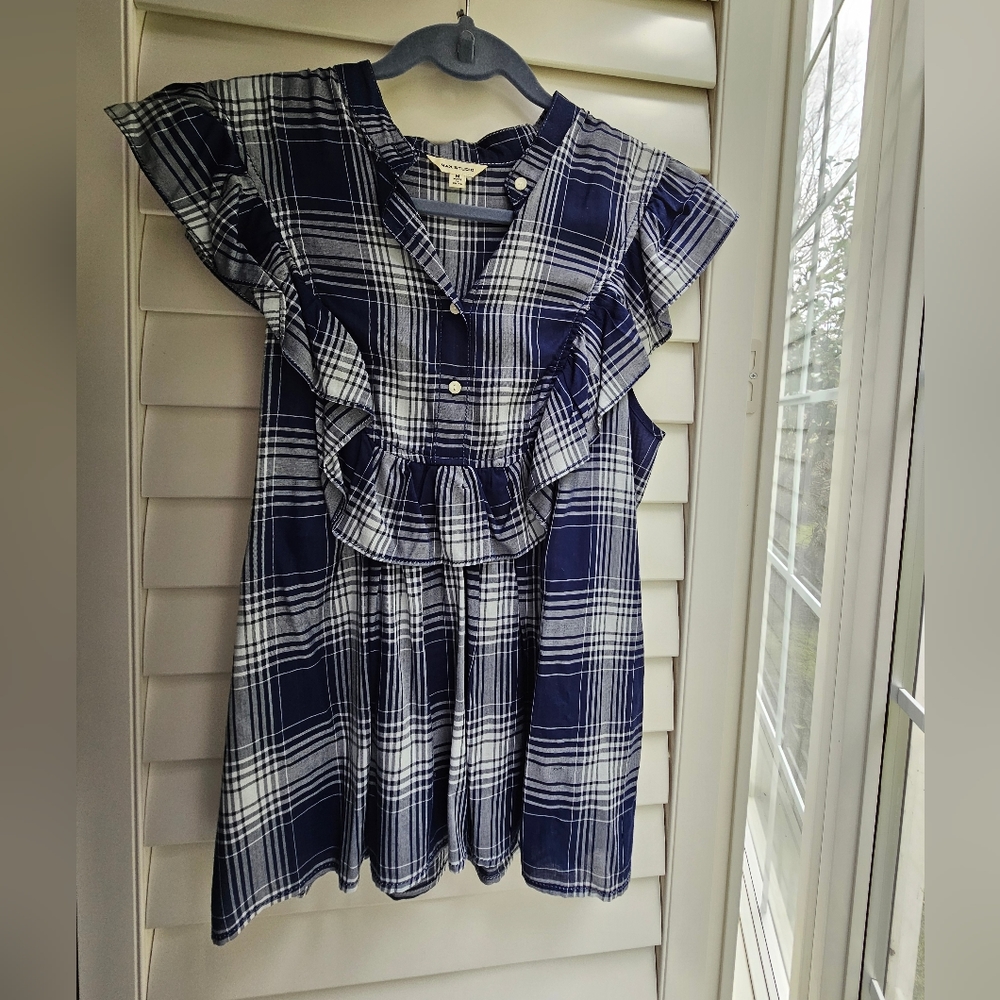 Max Studio Plaid Ruffle Sleeve Blouse- Medium